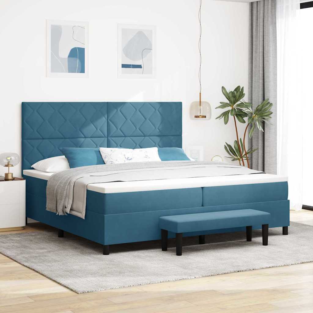 Boxspring bed met hoofdeinde Donkerblauw 200 x 200 cm Fluweel – afbeelding 1