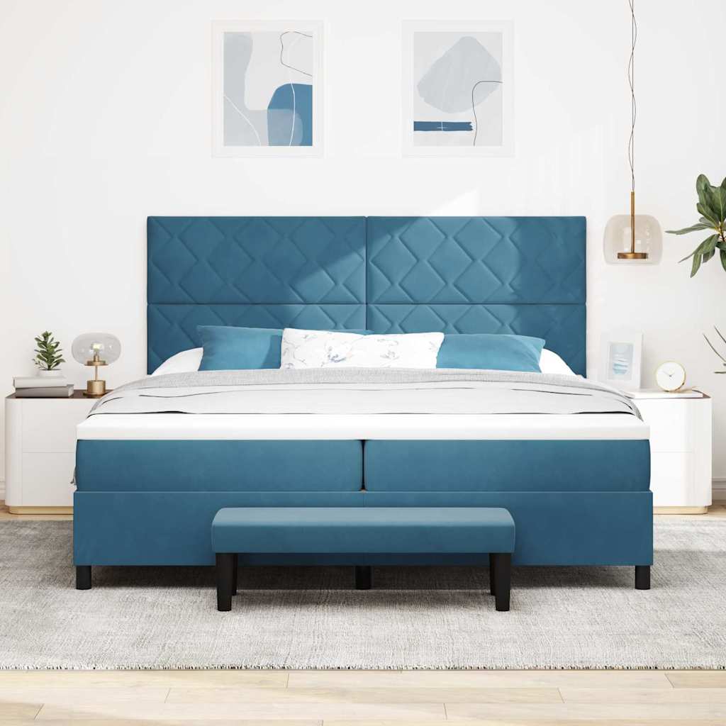 Boxspring bed met hoofdeinde Donkerblauw 200 x 200 cm Fluweel – afbeelding 3