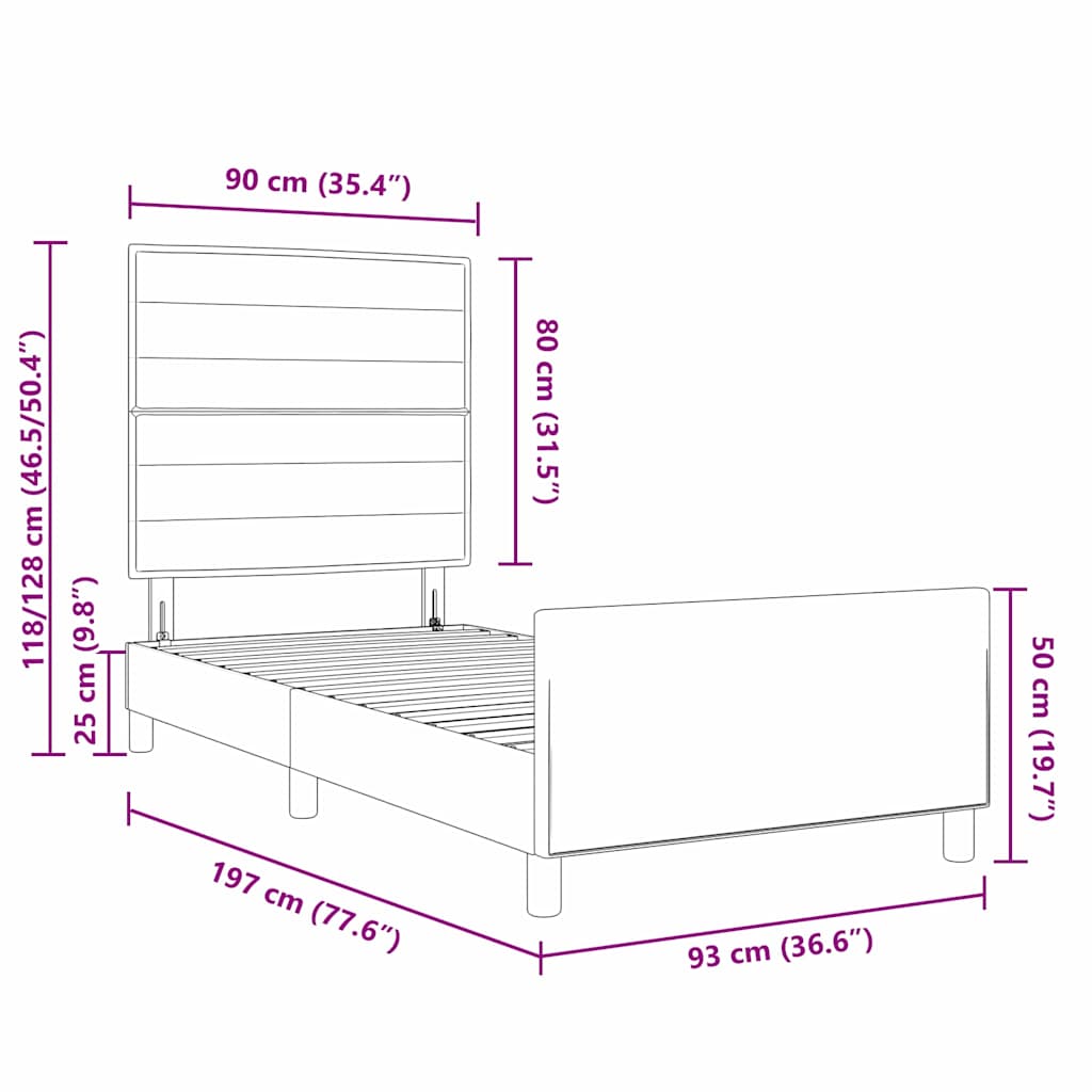 Bedframe met hoofdeinde Taupe 90 x 190 cm Stof – afbeelding 11