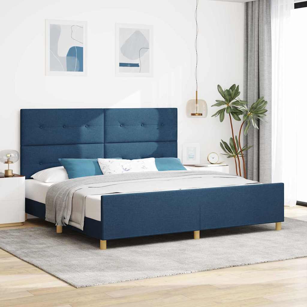 Bedframe met hoofdeinde Blauw 200 x 200 cm Stof – afbeelding 1
