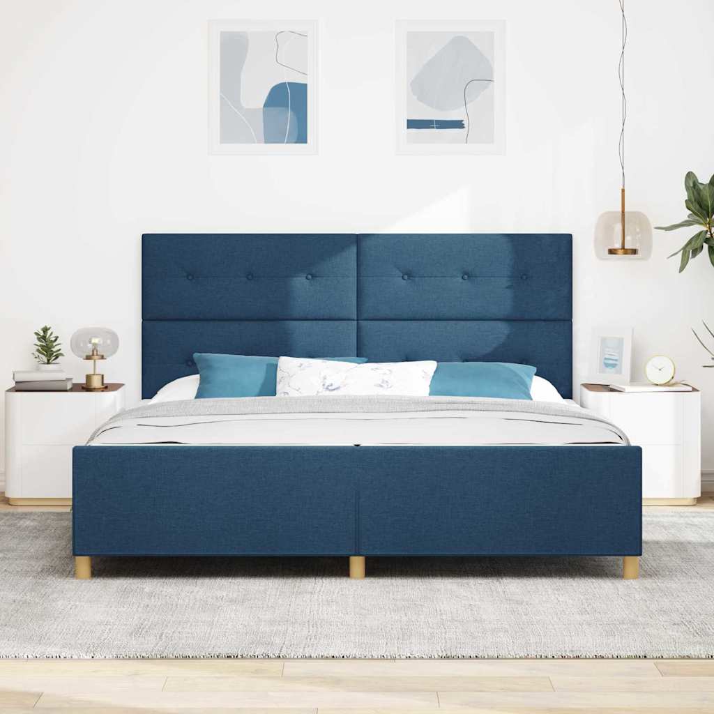 Bedframe met hoofdeinde Blauw 200 x 200 cm Stof – afbeelding 3