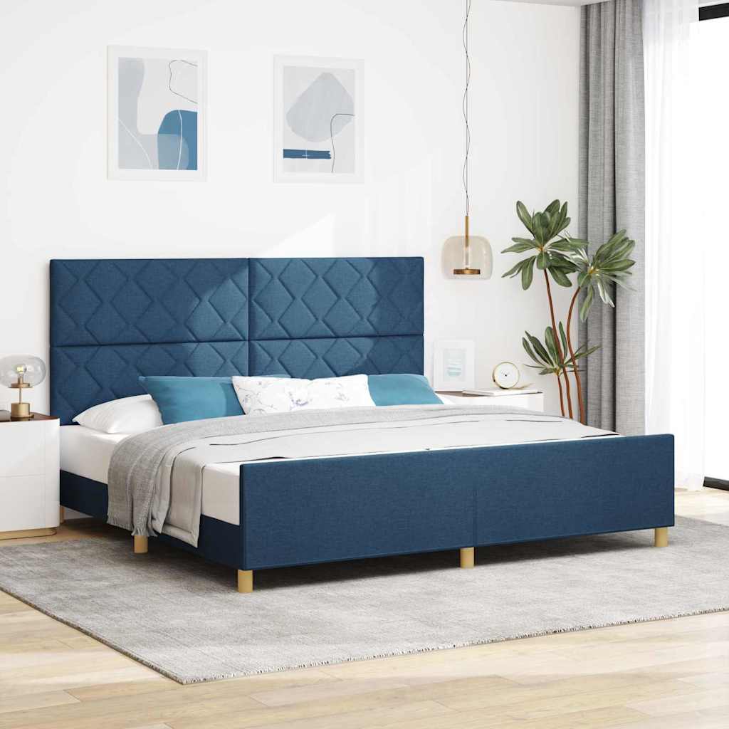 Bedframe met hoofdeinde Blauw 200 x 200 cm Stof – afbeelding 1