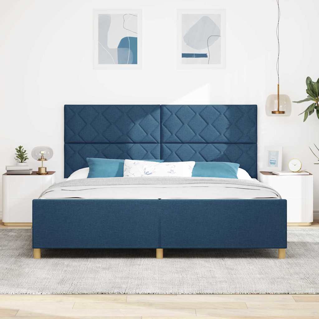 Bedframe met hoofdeinde Blauw 200 x 200 cm Stof – afbeelding 3