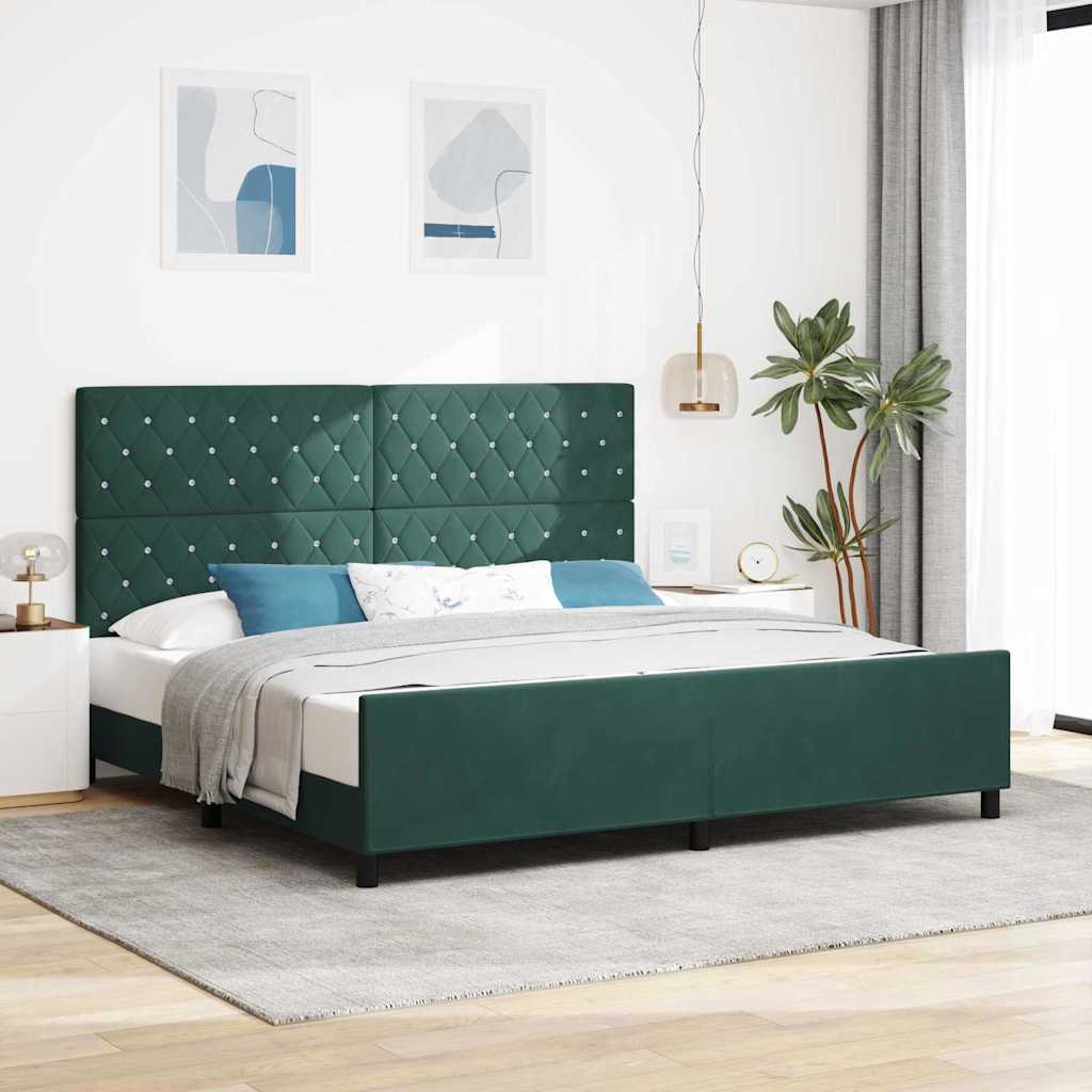 Boxspringbed met hoofdeinde Donkergroen 200 x 200 cm Fluweel – afbeelding 1