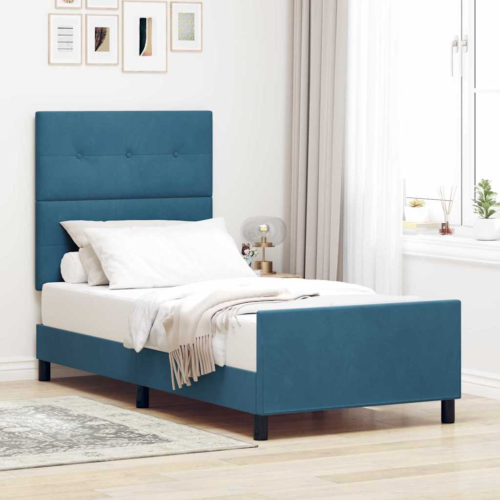 Boxspringbed met hoofdeinde Donkerblauw 90 x 200 cm Fluweel – afbeelding 1