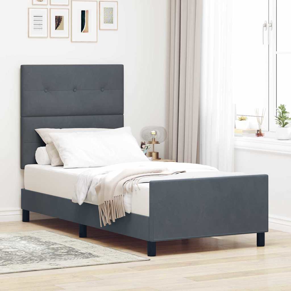 Boxspringbed met hoofdeinde Donkergrijs 100 x 200 cm Fluweel – afbeelding 1