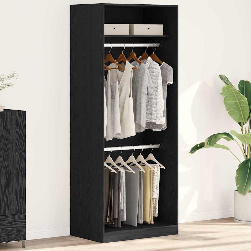 Kledingkast met plank Zwart Eiken 80 x 50 x 200 cm Bewerkt hout