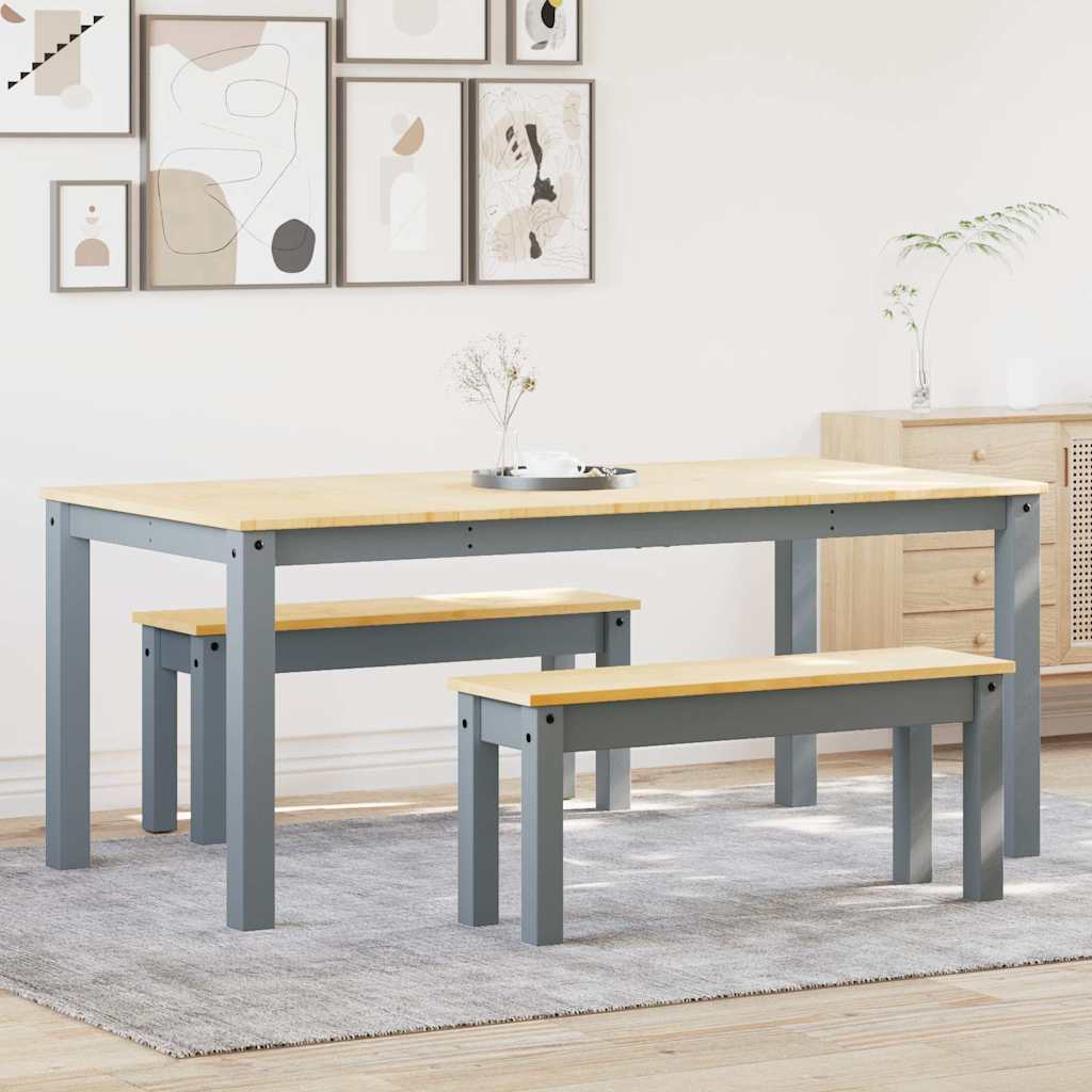 3-delige Eetset PANAMA massief grenenhout grijs – afbeelding 1