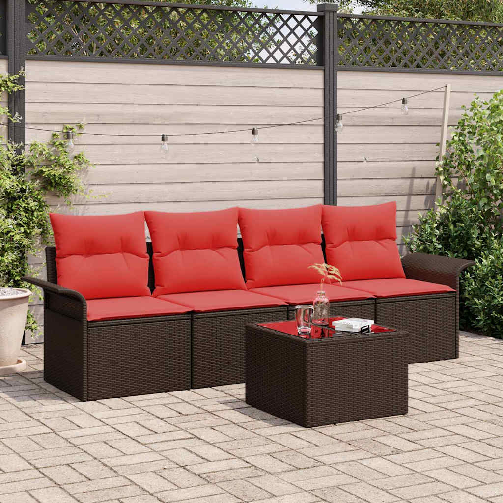 Bankstel met kussen 5 pcs Bruin poly rattan – afbeelding 1
