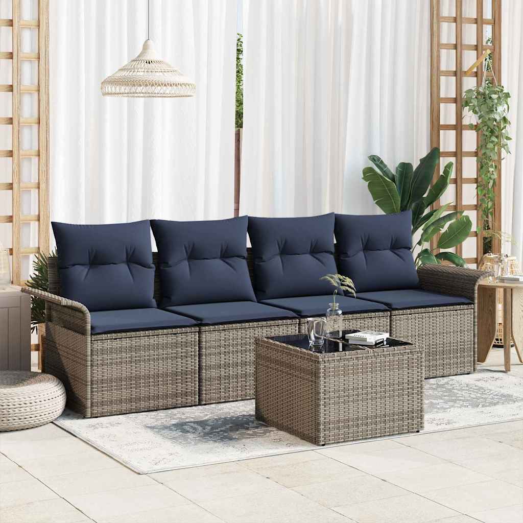 Bankstel met kussen 5 pcs Grijs poly rattan – afbeelding 1