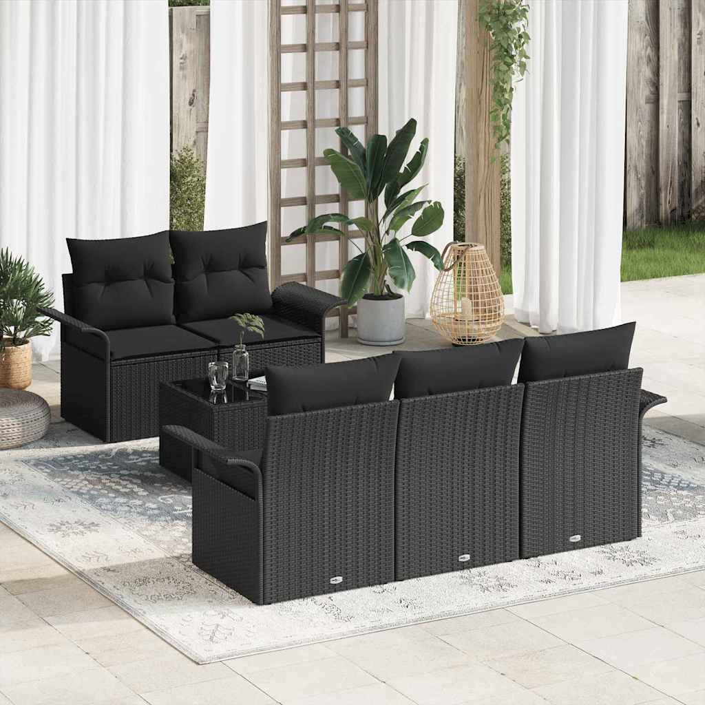 Bankstel met kussen 6 pcs Zwart poly rattan – afbeelding 1