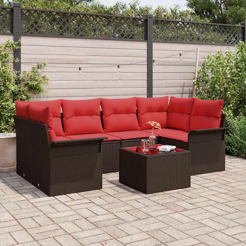 Tuin Sofa Set met kussen 7 pcs Bruin poly rattan – afbeelding 1