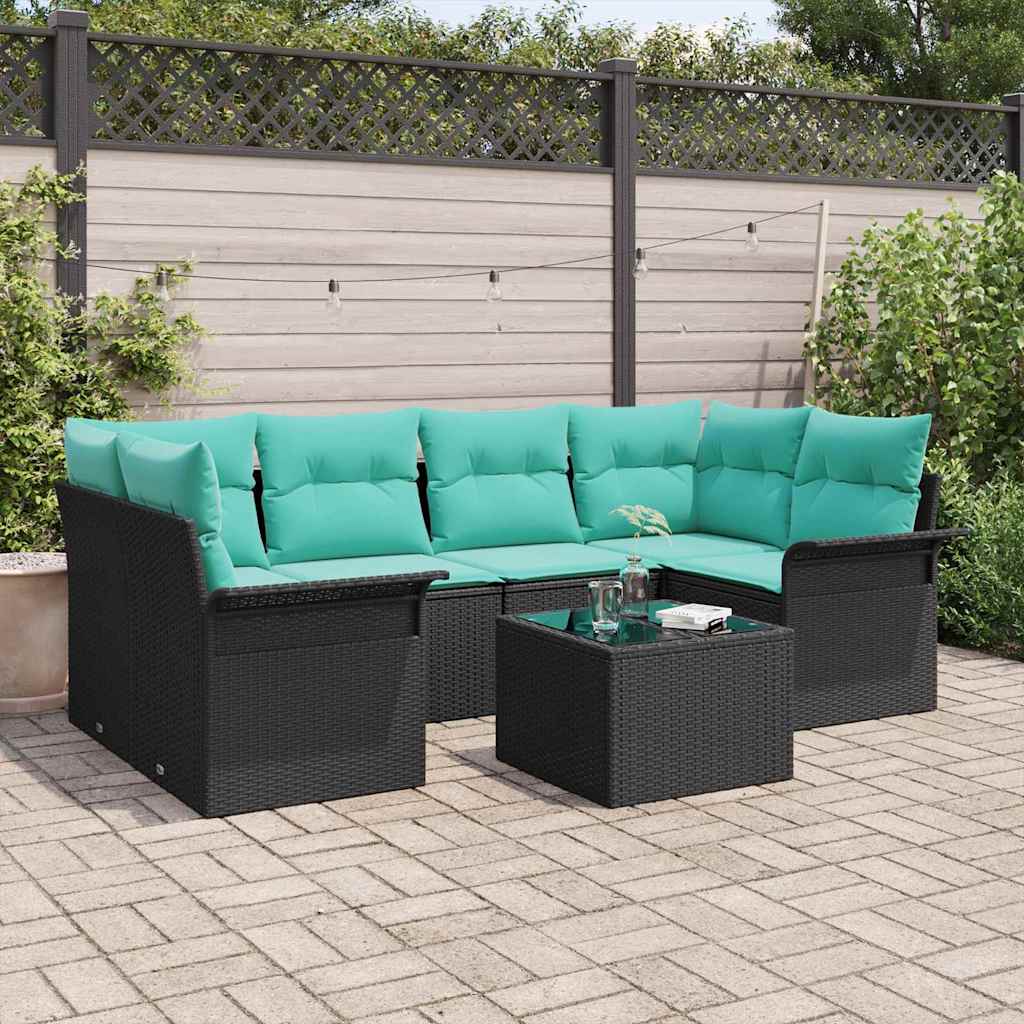 Tuin Sofa Set met kussen 7 pcs Zwart poly rattan – afbeelding 1