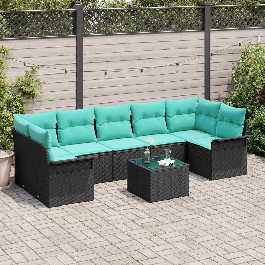 Tuin Sofa Set 8 pcs Zwart Poly riet – afbeelding 1