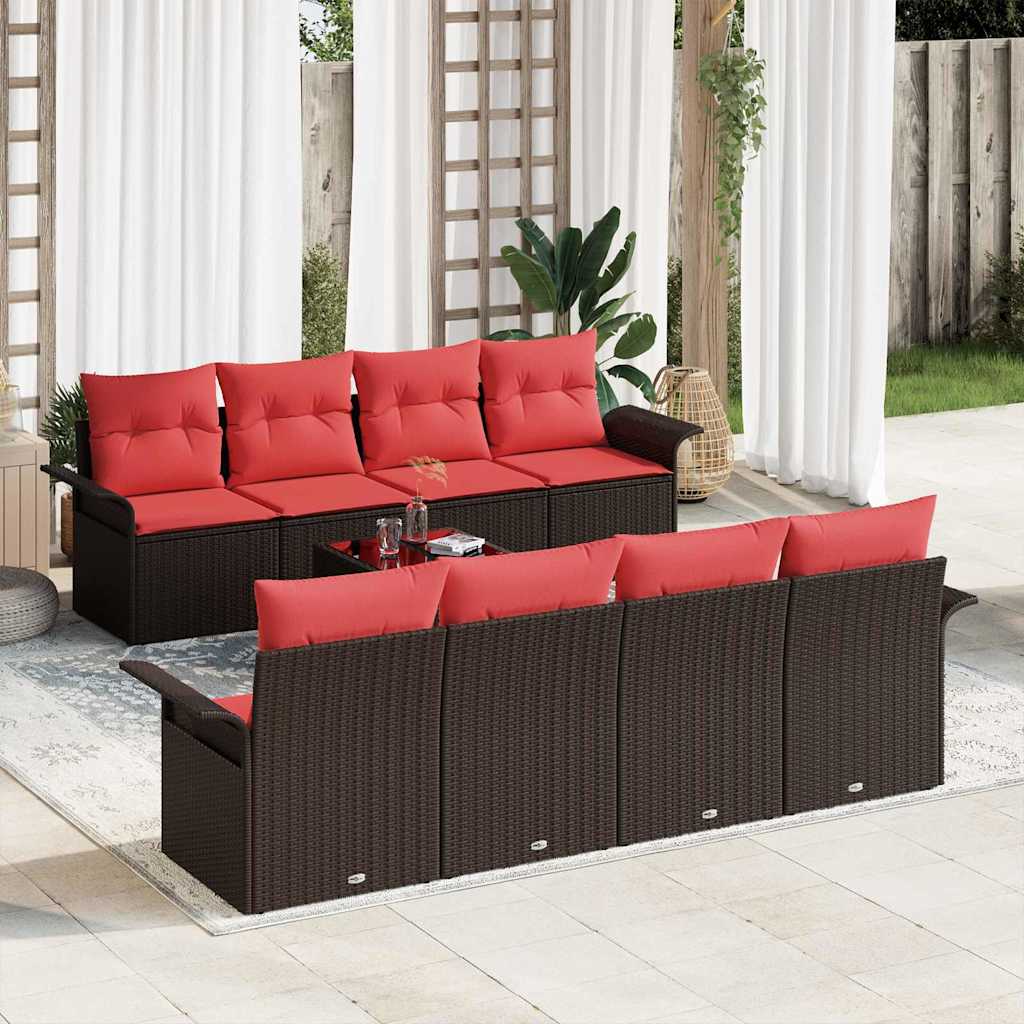 Tuin Sofa Set met kussen 9 pcs Bruin poly rattan – afbeelding 1