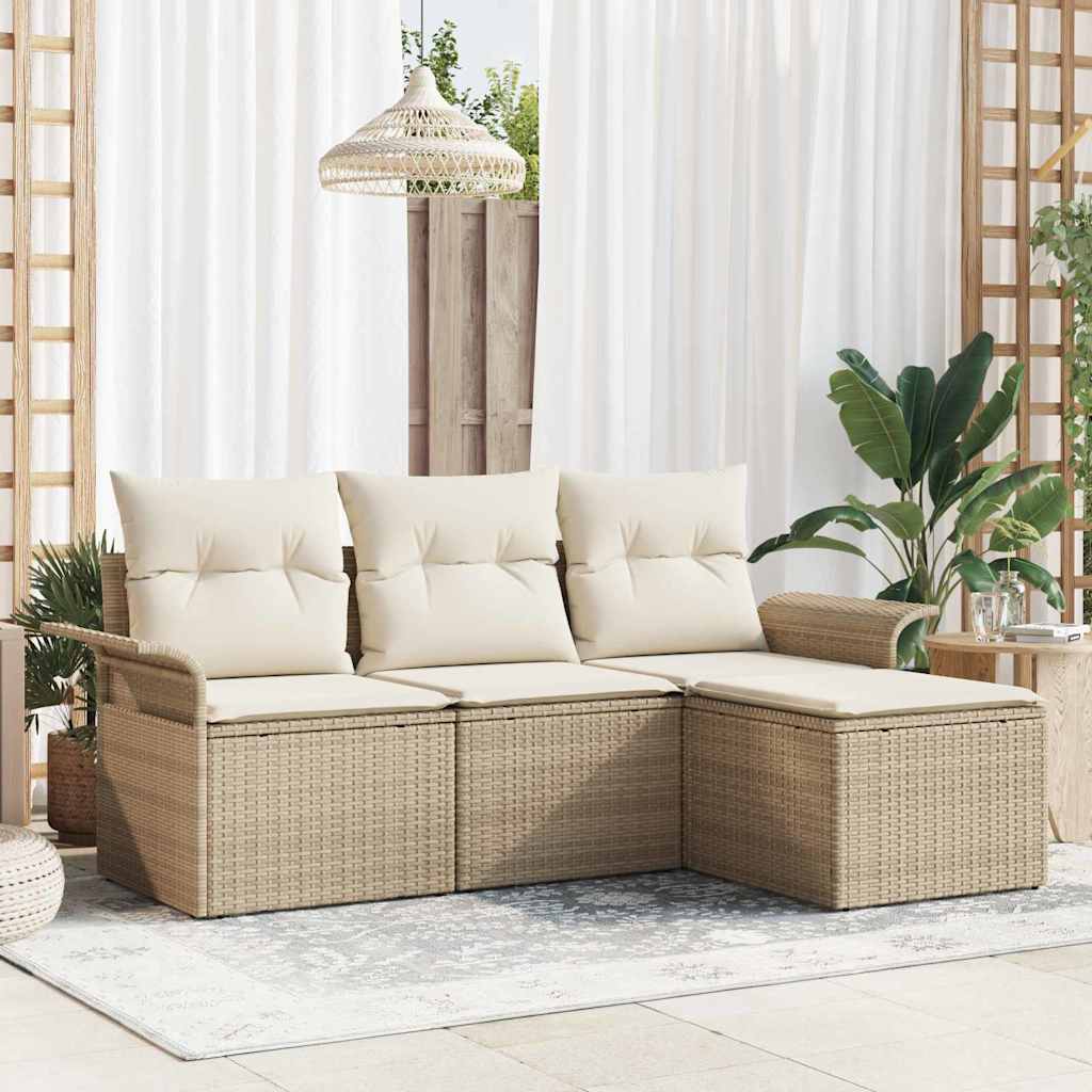 Bankstel met kussen 4 pcs Beige poly rattan