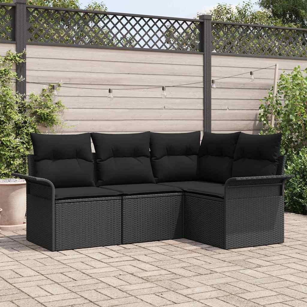Tuin Sofa Set met kussen 4 pcs Zwart poly rattan – afbeelding 1