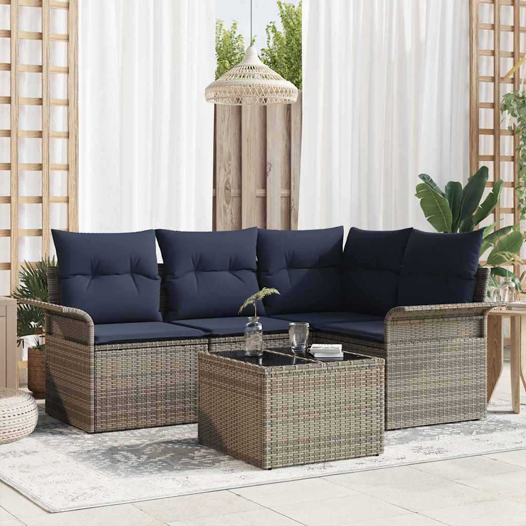 Tuin Sofa Set met kussen 5 pcs Grijs poly rattan – afbeelding 1