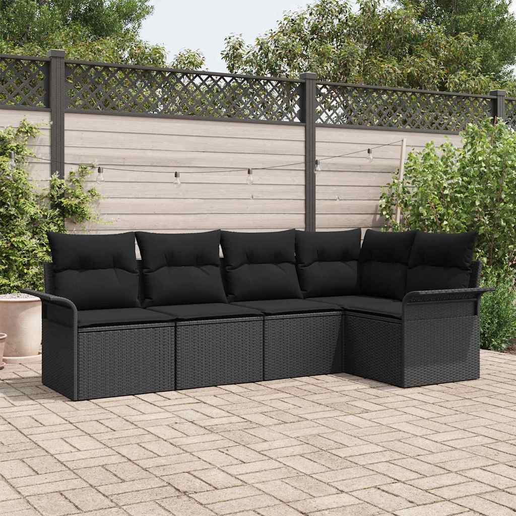 Tuin Sofa Set met kussen 5 pcs Zwart poly rattan