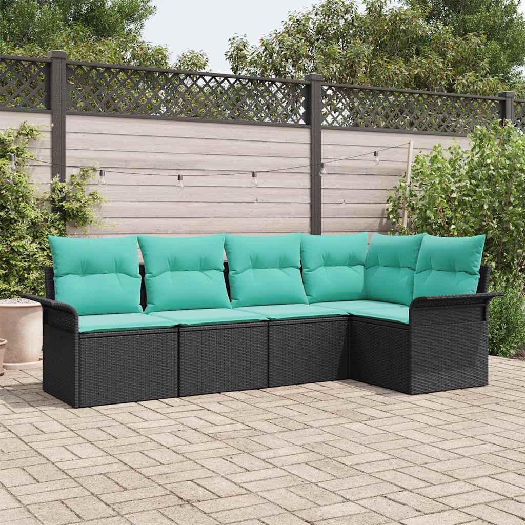 Tuin Sofa Set met kussen 5 pcs Zwart poly rattan – afbeelding 1