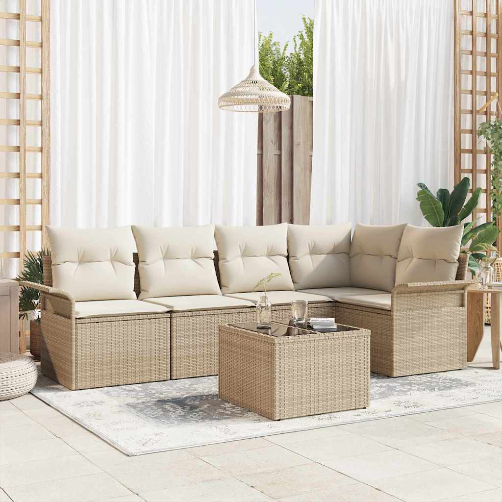 Tuin Sofa Set met kussen 6 pcs Beige poly rattan