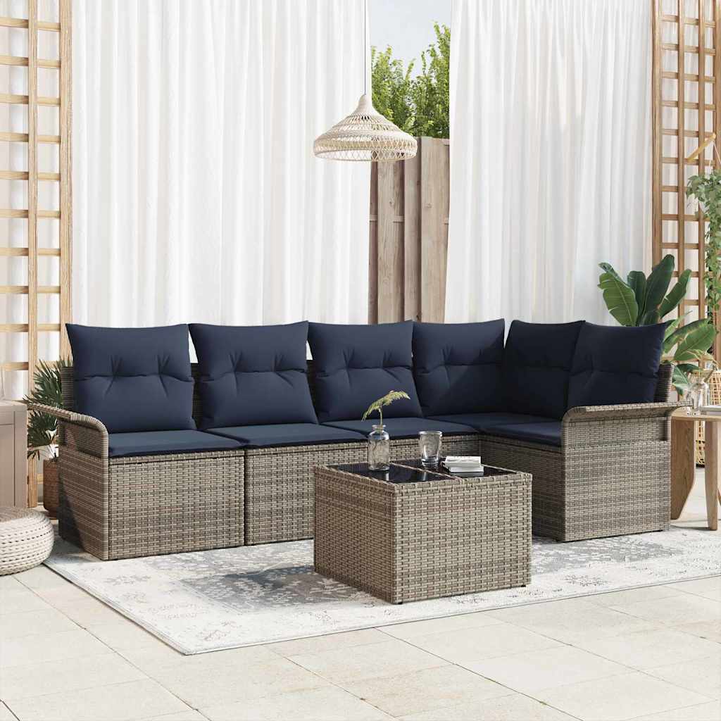 Tuin Sofa Set met kussen 6 pcs Grijs poly rattan – afbeelding 1