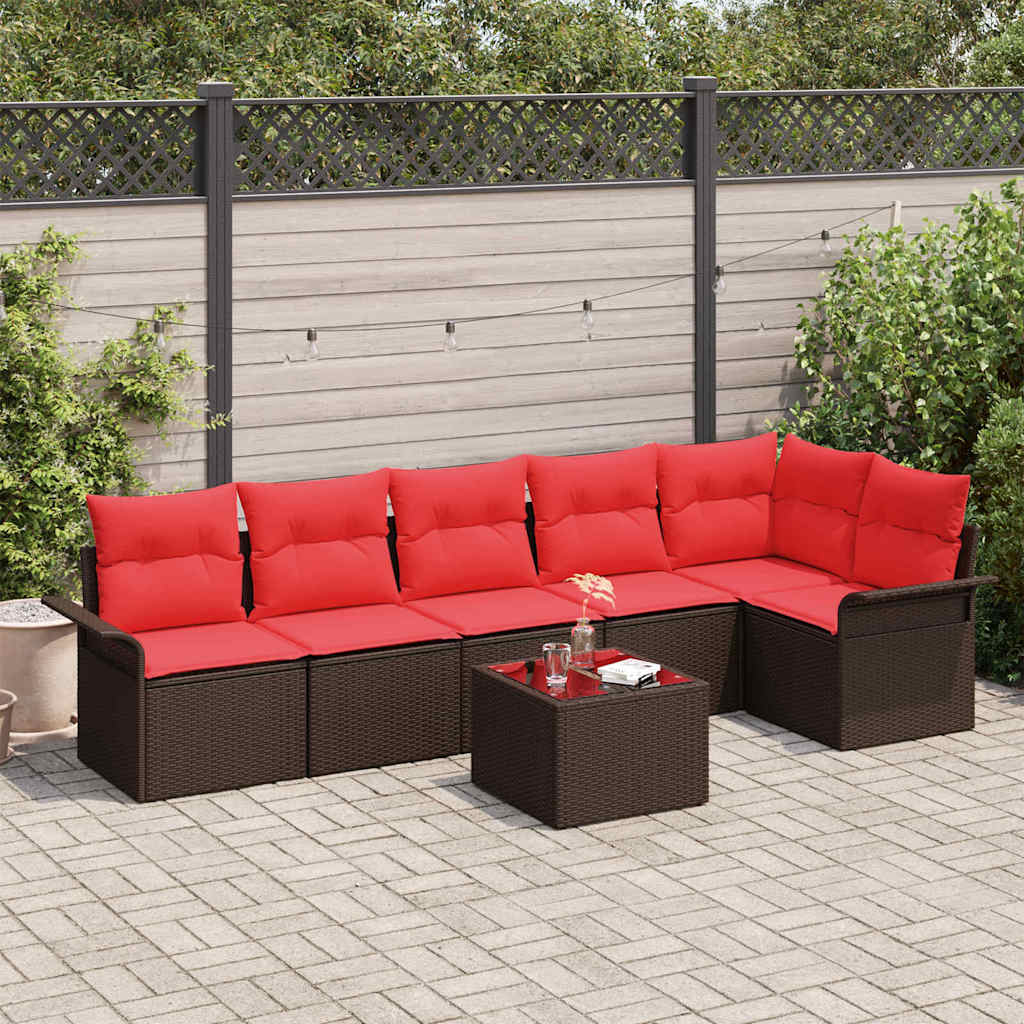 Tuin Sofa Set met kussen 7 pcs Bruin poly rattan – afbeelding 1