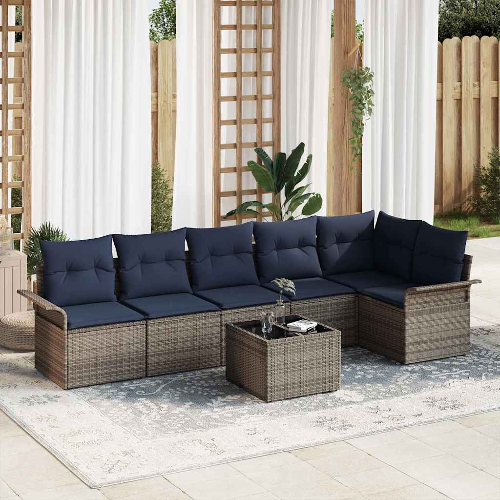 Tuin Sofa Set met kussen 7 pcs Grijs poly rattan – afbeelding 1