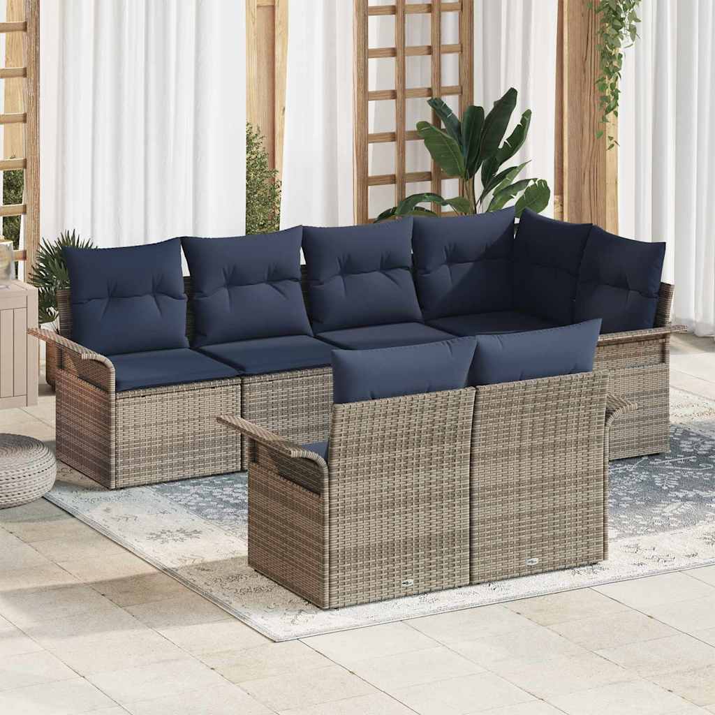 Tuin Sofa Set met kussen 7 pcs Grijs poly rattan – afbeelding 1
