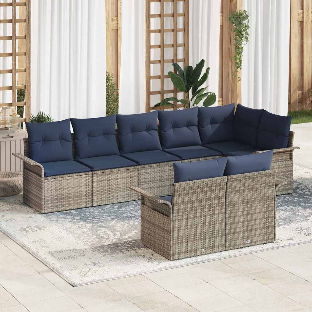 Tuin Sofa Set met kussen 8 pcs Grijs poly rattan – afbeelding 1