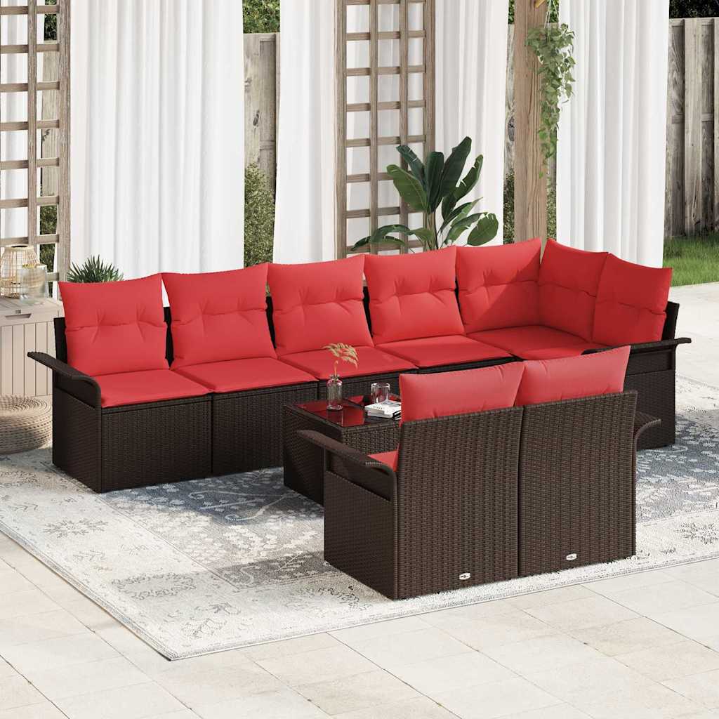 Tuin Sofa Set met kussen 9 pcs Bruin poly rattan – afbeelding 1