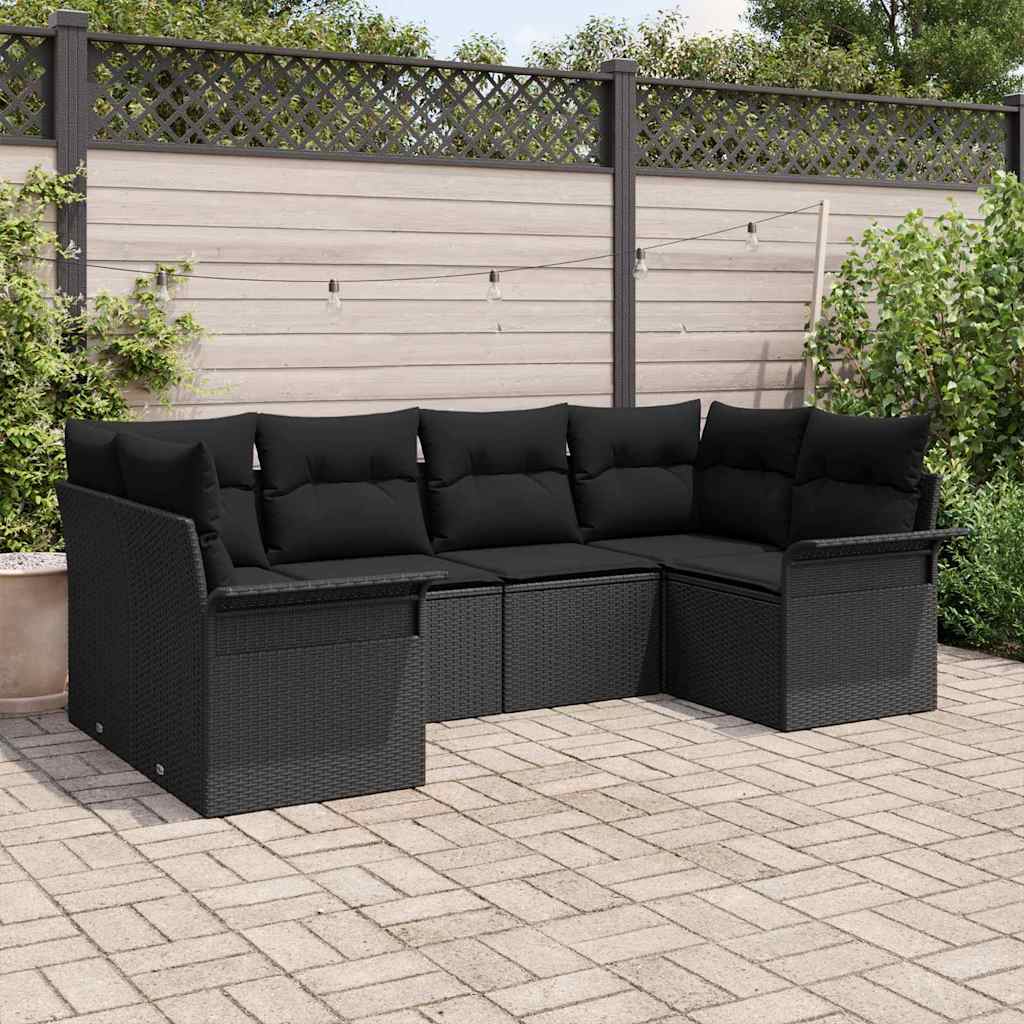 Tuinbankenset met kussen 6 pcs Zwart poly rattan – afbeelding 1