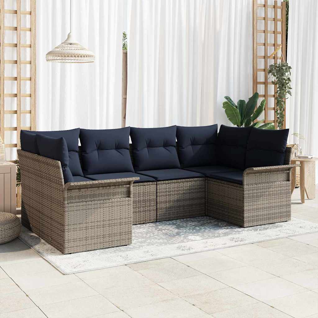 Tuin Sofa Set met kussen 6 pcs Grijs poly rattan – afbeelding 1
