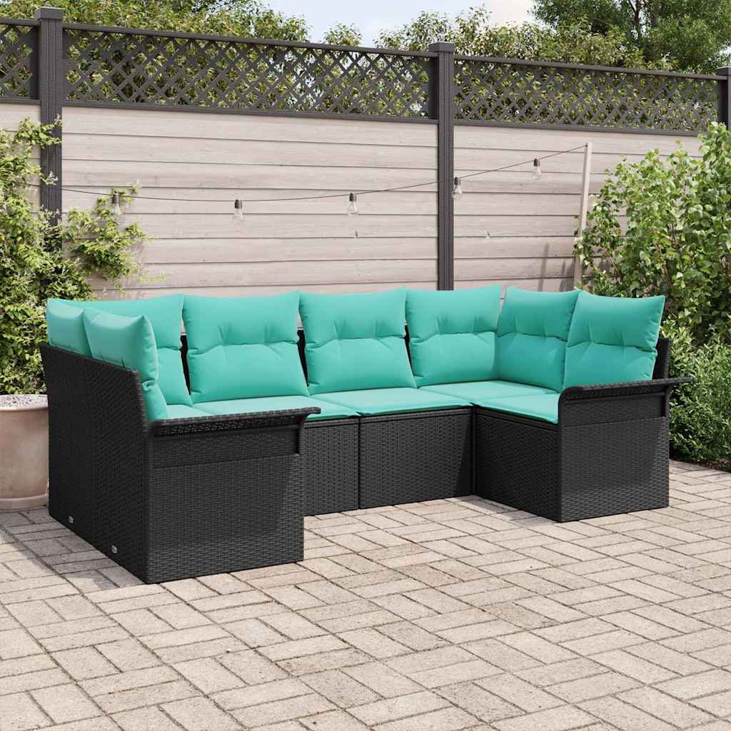 Tuin Sofa Set met kussen 6 pcs Zwart Poly riet – afbeelding 1