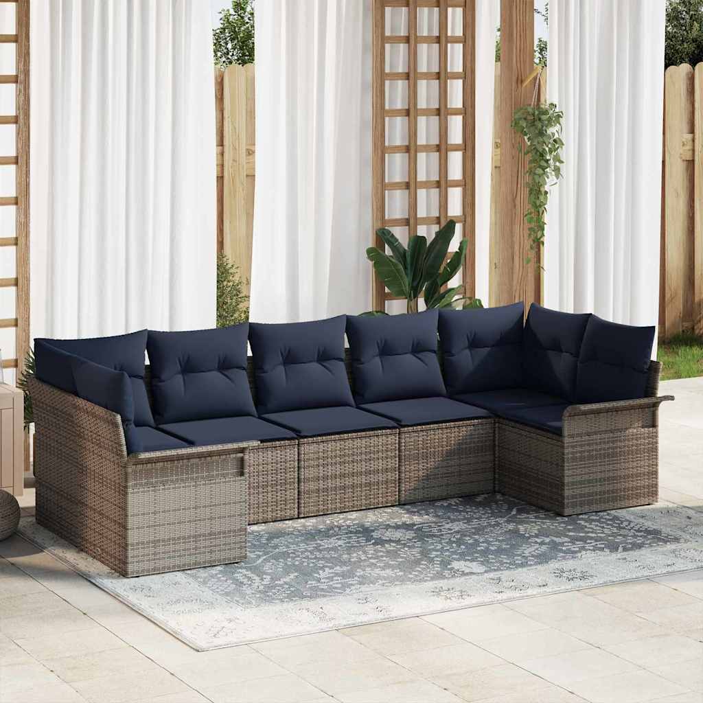 Tuin Sofa Set met kussen 7 pcs Grijs Poly riet – afbeelding 1