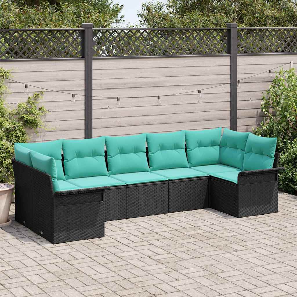 Tuin Sofa Set met kussen 7 pcs Zwart Poly riet – afbeelding 1
