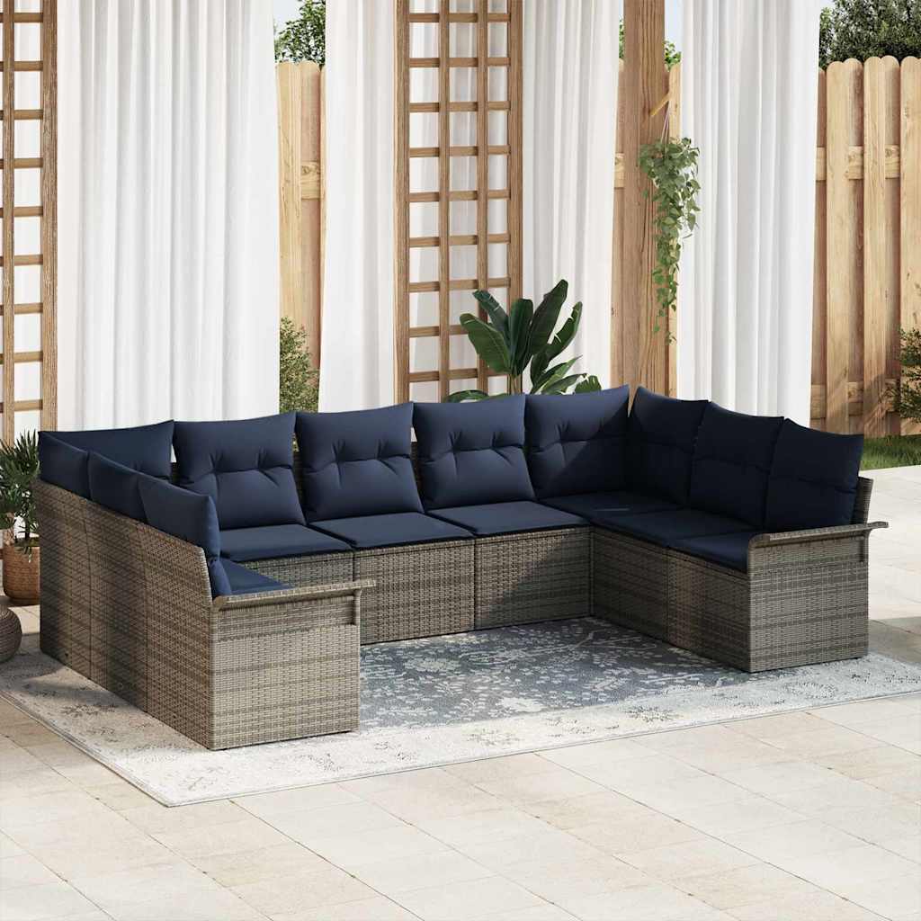 Tuin Sofa Set met kussen 9 pcs Grijs poly rattan – afbeelding 1