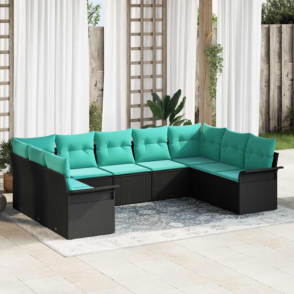 Tuin Sofa Set met kussen 9 pcs Zwart poly rattan