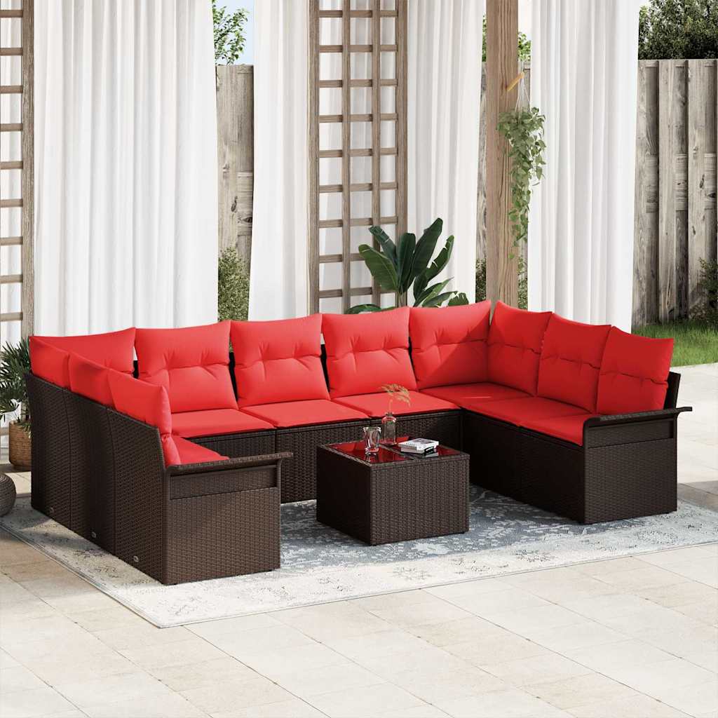 Tuin Sofa Set met kussen 10 pcs Bruin poly rattan – afbeelding 1