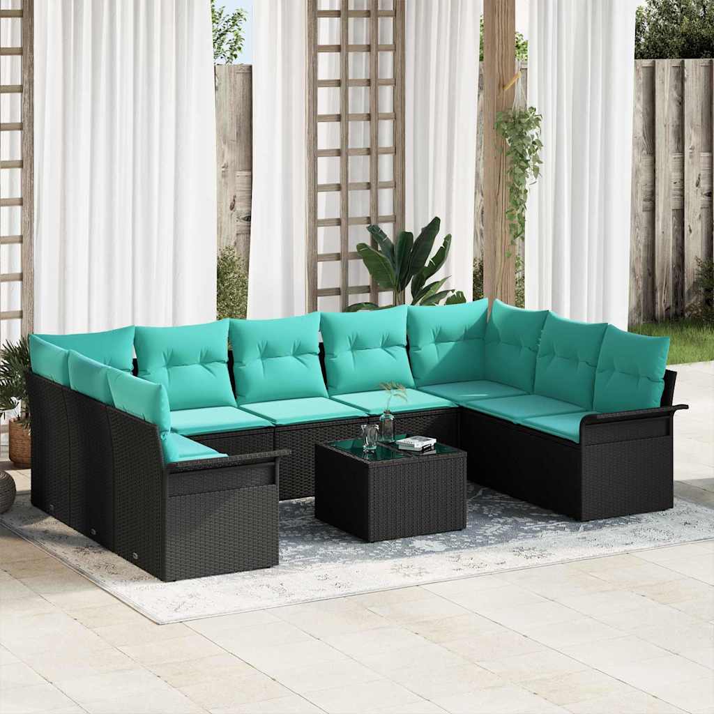 Tuin Sofa Set met kussen 10 pcs Zwart poly rattan – afbeelding 1