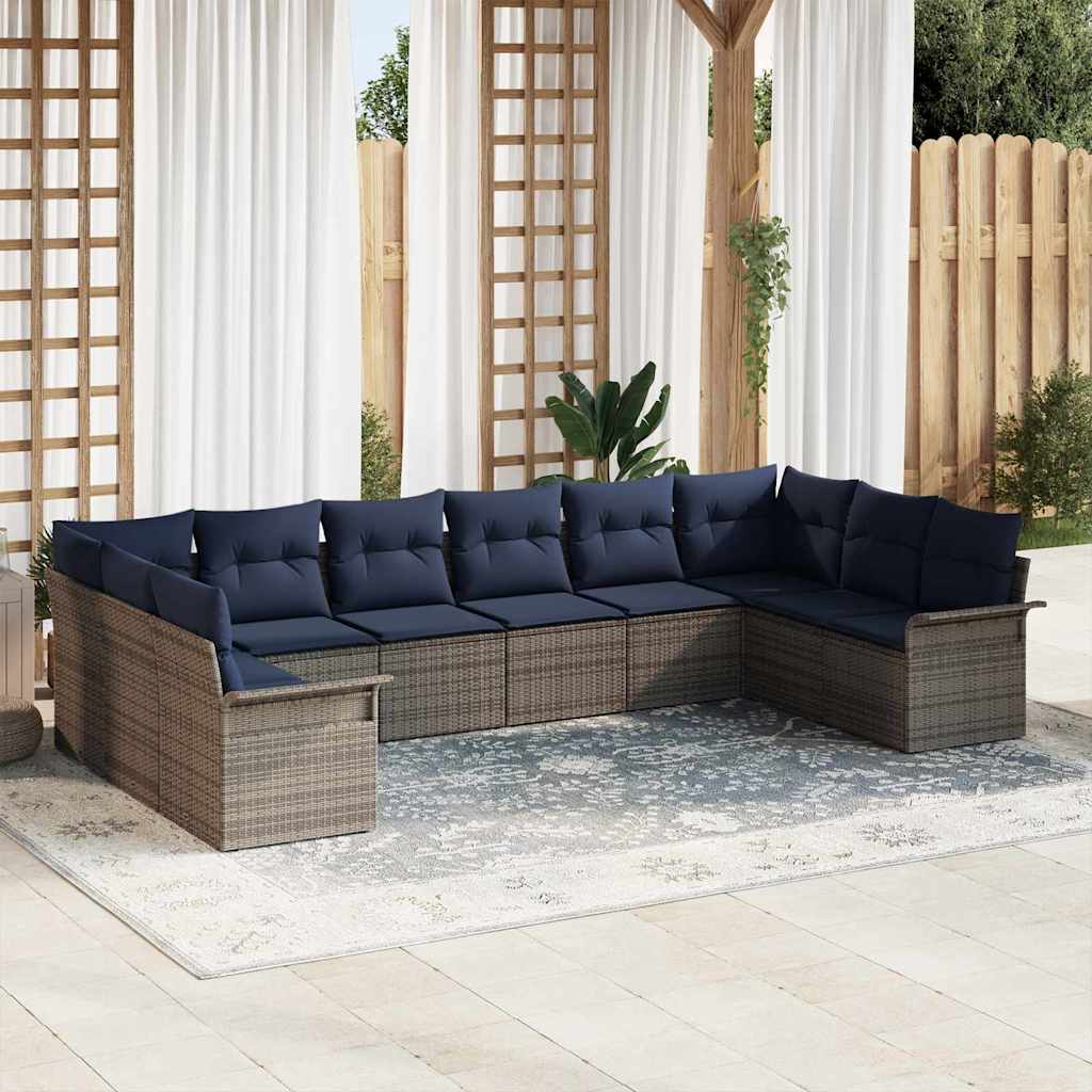 Tuin Sofa Set met kussen 10 pcs Grijs poly rattan