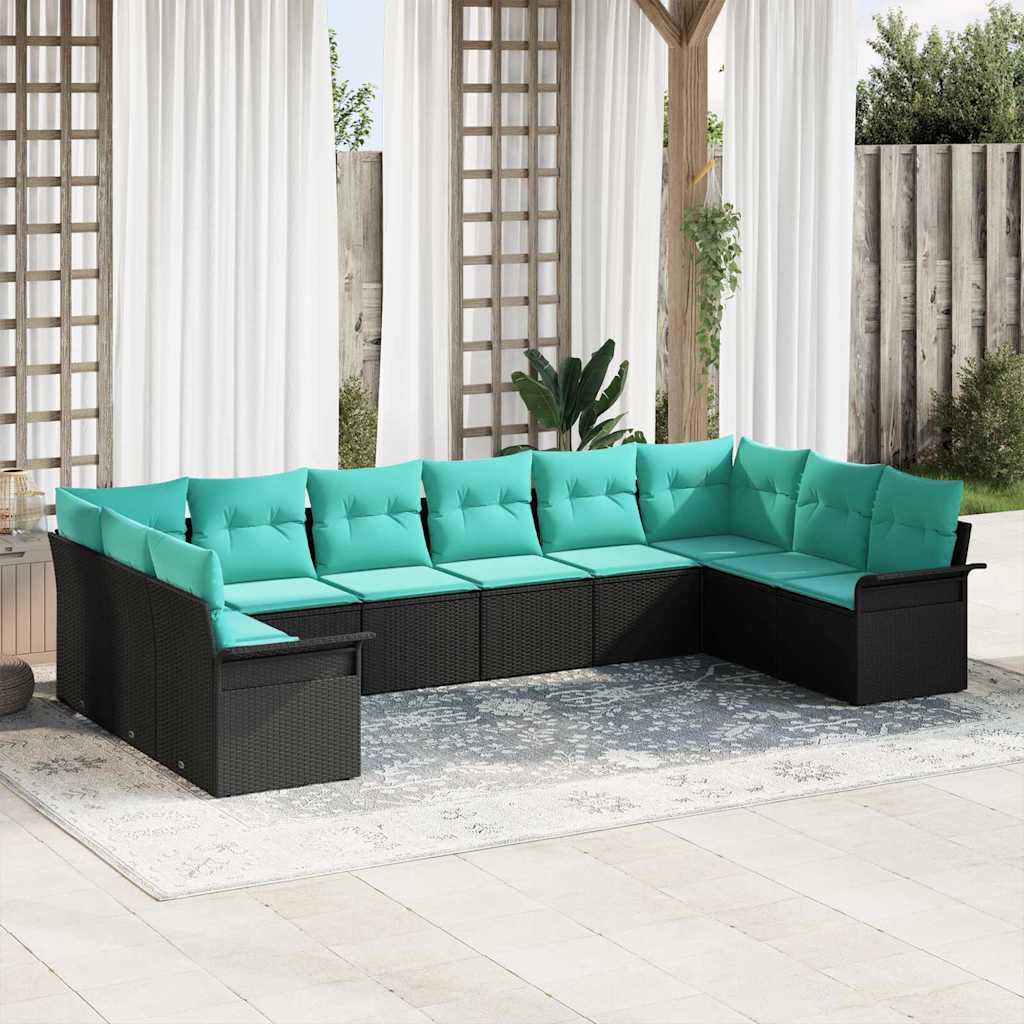 Tuin Sofa Set met kussen 10 pcs Zwart poly rattan – afbeelding 1