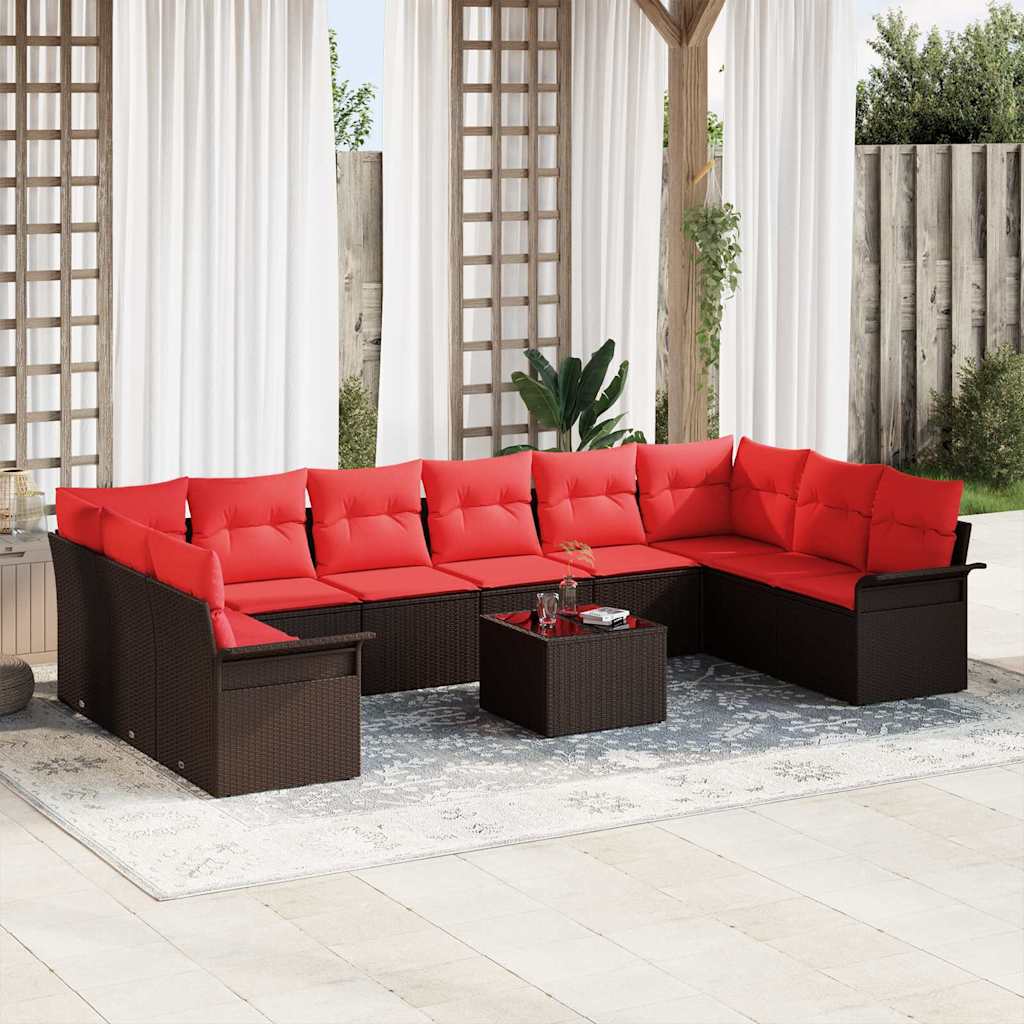 Tuin Sofa Set met kussen 11 pcs Bruin poly rattan – afbeelding 1