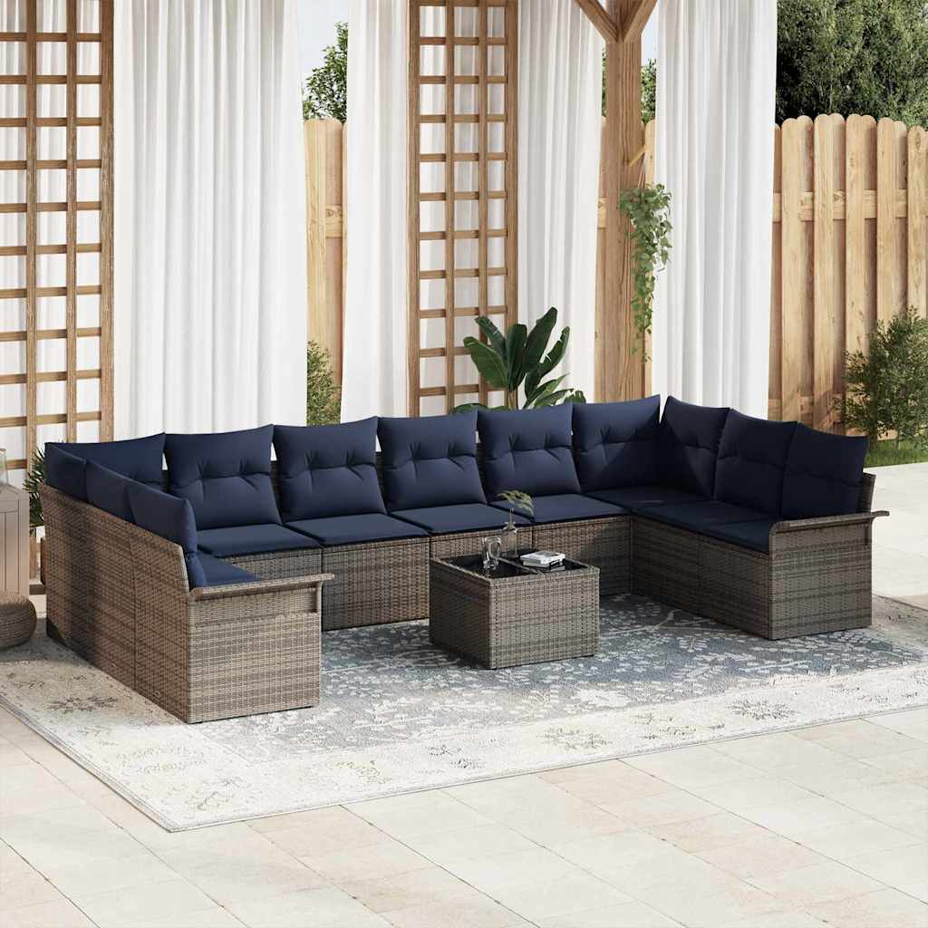 Tuin Sofa Set met kussen 11 pcs Grijs poly rattan – afbeelding 1