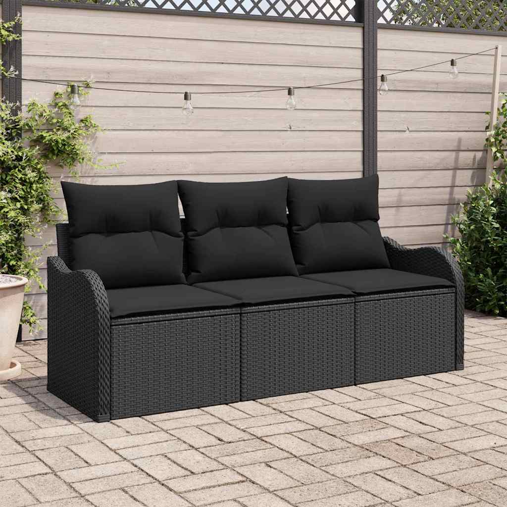 Tuinbankenset met kussen 3 pcs Zwart poly rattan – afbeelding 1