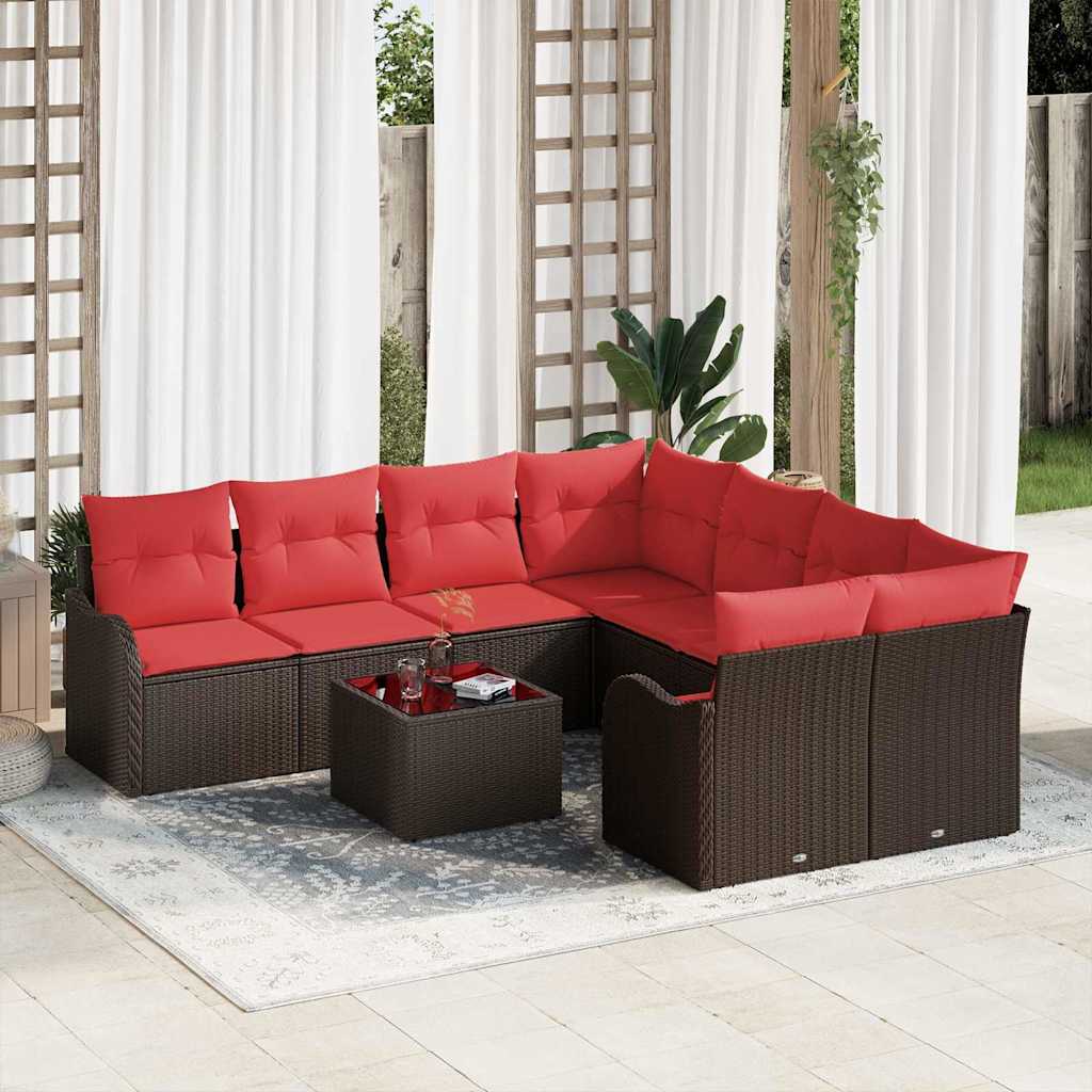 Tuin Sofa Set met kussen met opslag 9 pcs Bruin poly rattan