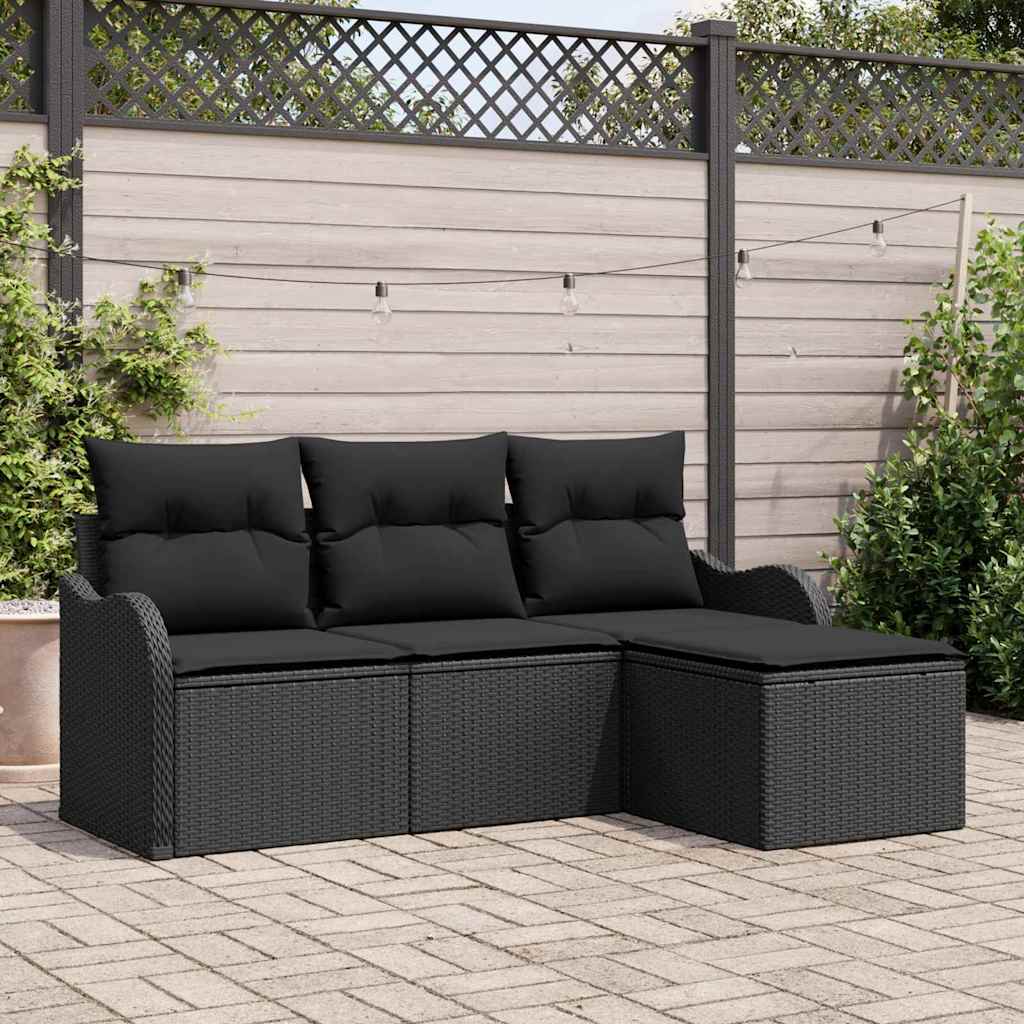 Tuin Sofa Set met kussen met opslag 4 pcs Zwart poly rattan – afbeelding 1