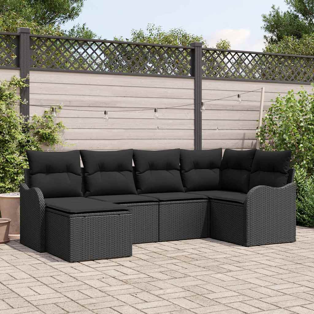 Tuin Sofa Set 6 pcs Zwart poly rattan – afbeelding 1