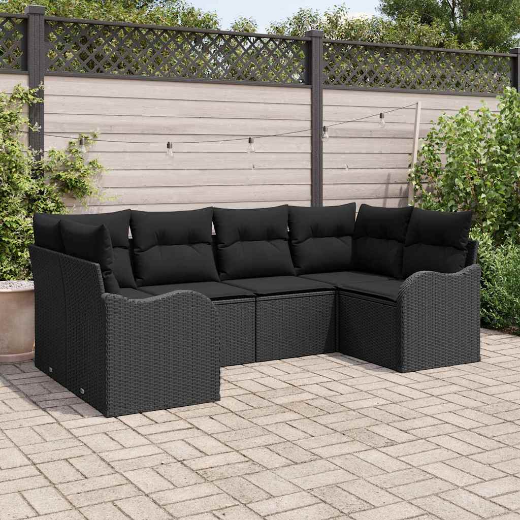 Tuin Sofa Set met kussen 6 pcs Zwart Poly riet – afbeelding 1