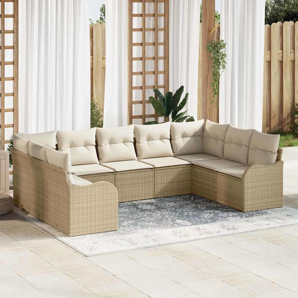 Tuin Sofa Set 9 pcs Beige poly rattan – afbeelding 1